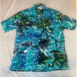 Paradise Style Hawaii Button Up Mens 3XL Blue Excellent Palm Tree Tropical Print